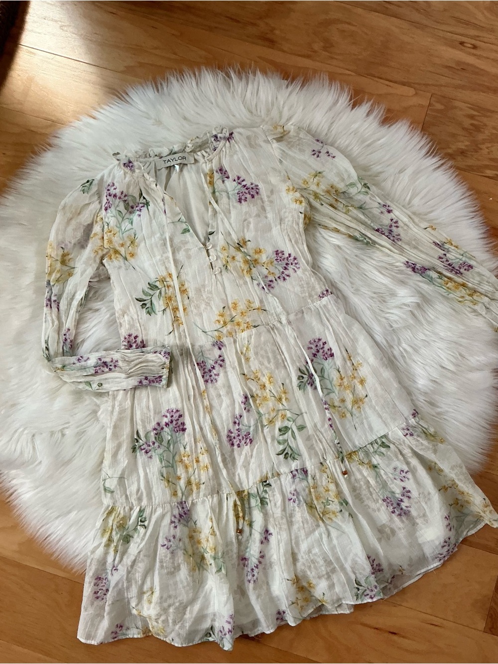 Taylor Ruffle Hem Smock A-line Floral Print Dress Size XS